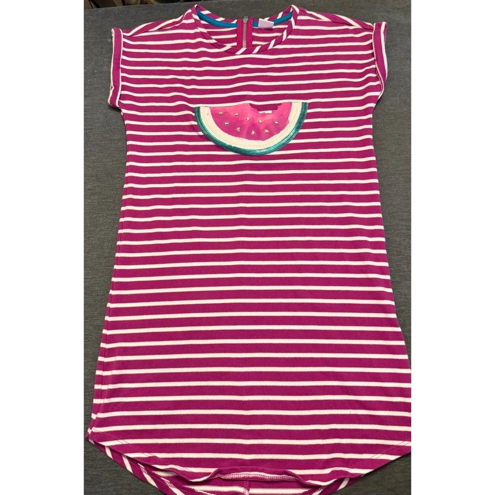 Gymboree Girls‎ Magenta Pink Striped Watermelon Sequin Dress Size L 10-12
